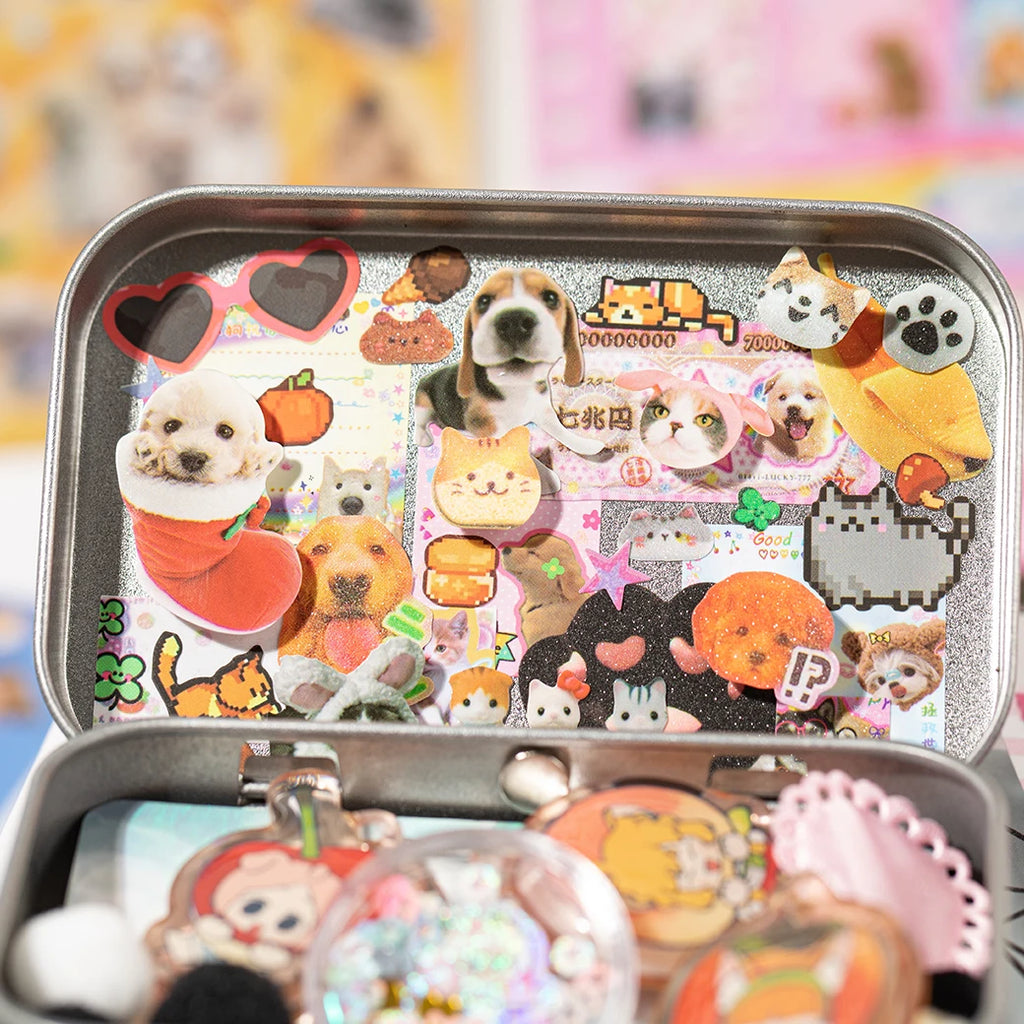 Libro de pegatinas con temática de mascotas adorables (30 hojas/bolsa) con encuadernación de anillas; ideal para scrapbooking, manualidades, collages y decoración de fondos.