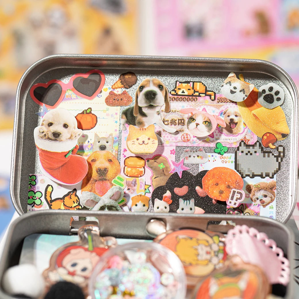Libro de pegatinas con temática de mascotas adorables (30 hojas/bolsa) con encuadernación de anillas; ideal para scrapbooking, manualidades, collages y decoración de fondos.