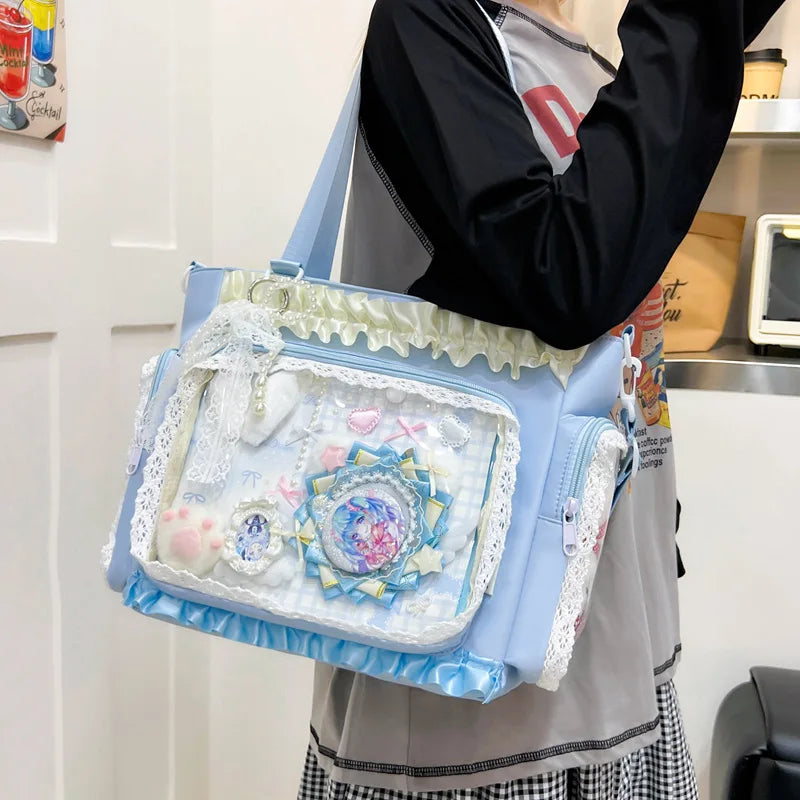 Bolso estilo japonés Y2K tipo "Ita Bag" Lolita: bolso de hombro transparente de gran capacidad, convertible en bandolera casual.