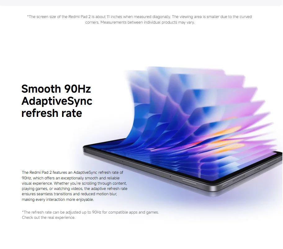 Xiaomi Redmi Pad 2 WiFi, 11 pulgadas, 90 Hz, MediaTek Helio G100-Ultra, cámara de 8 MP, 9000 mAh