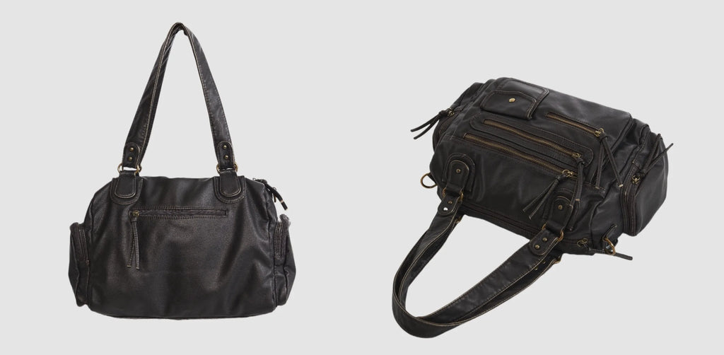 Bolso de hombro, tendencia retro Y2K, de gran capacidad y acabado lavado con efecto desgastado.