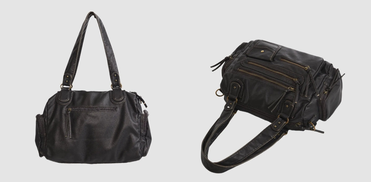 Bolso de hombro, tendencia retro Y2K, de gran capacidad y acabado lavado con efecto desgastado.