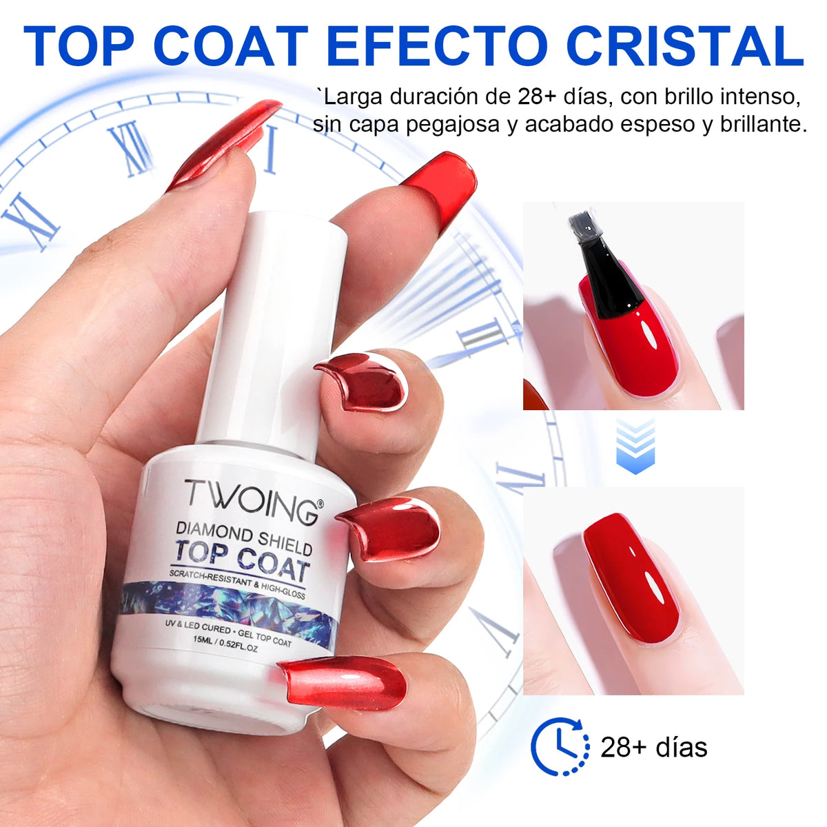 TWOING 15 ml – Nuevo esmalte en gel "Top Coat" Super Shine (acabado diamante); gel sellador sin capa pegajosa (no wipe) para manicura y nail art con calidad de salón.