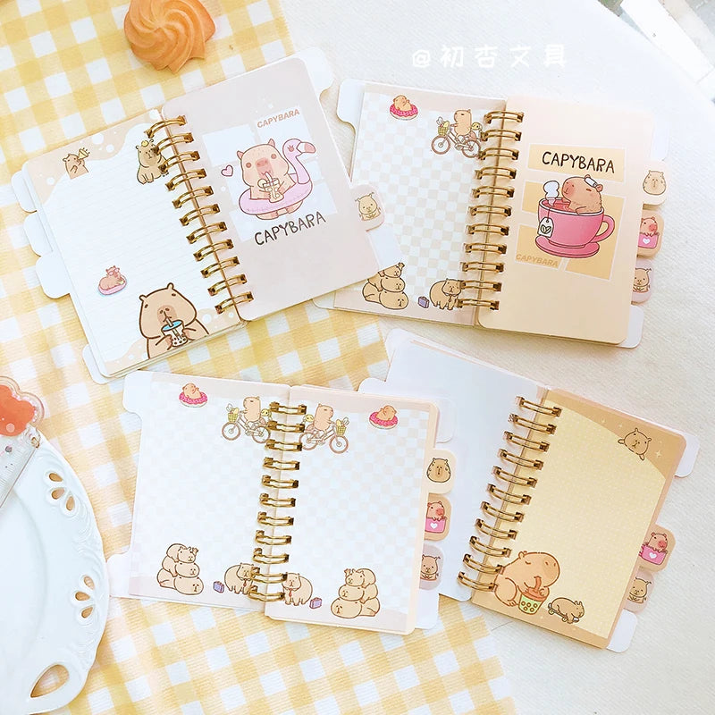 Papelería kawaii, material escolar, accesorios de oficina, bloc de notas, libreta, diario, cuaderno de capibara estilo aesthetic.