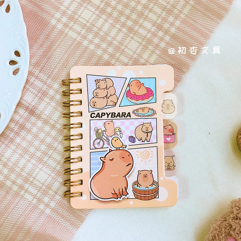 Papelería kawaii, material escolar, accesorios de oficina, bloc de notas, libreta, diario, cuaderno de capibara estilo aesthetic.