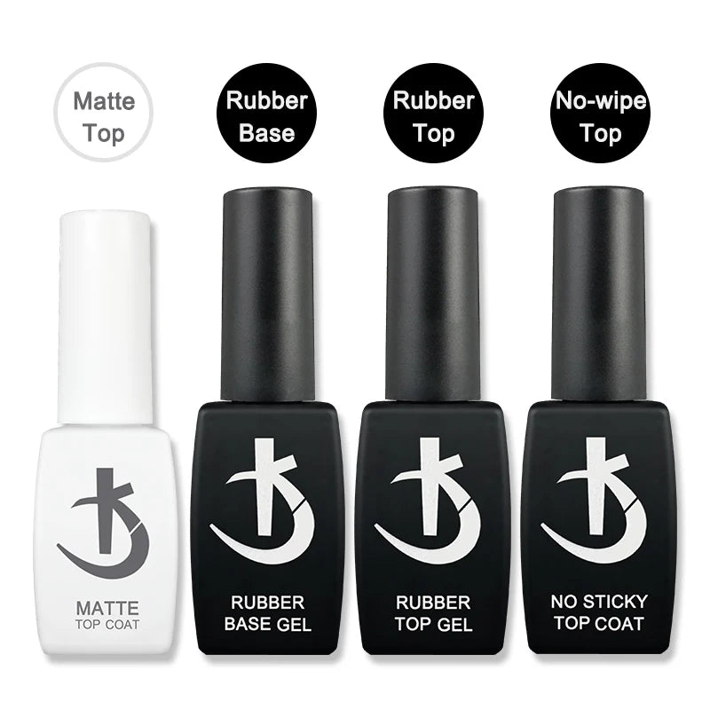 Lote KODI JYJ: Base y Top Coat para esmalte en gel, primer sin ácido, barniz híbrido semipermanente, top coat mate y base de goma (rubber base) espesa.