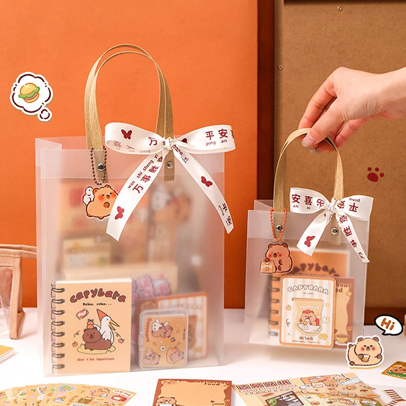 Nuevo set de papelería Kawaii de carpincho: incluye un bolso adorable con diseño de dibujos animados y artículos de papelería; ideal para oficina, estudiantes o como regalo de cumpleaños.