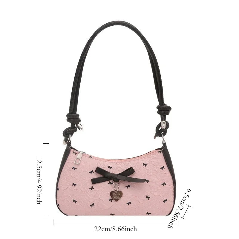 Bolso de hombro pequeño y cuadrado estilo Y2K , con diseño de lazo rosa, un accesorio versátil y moderno.