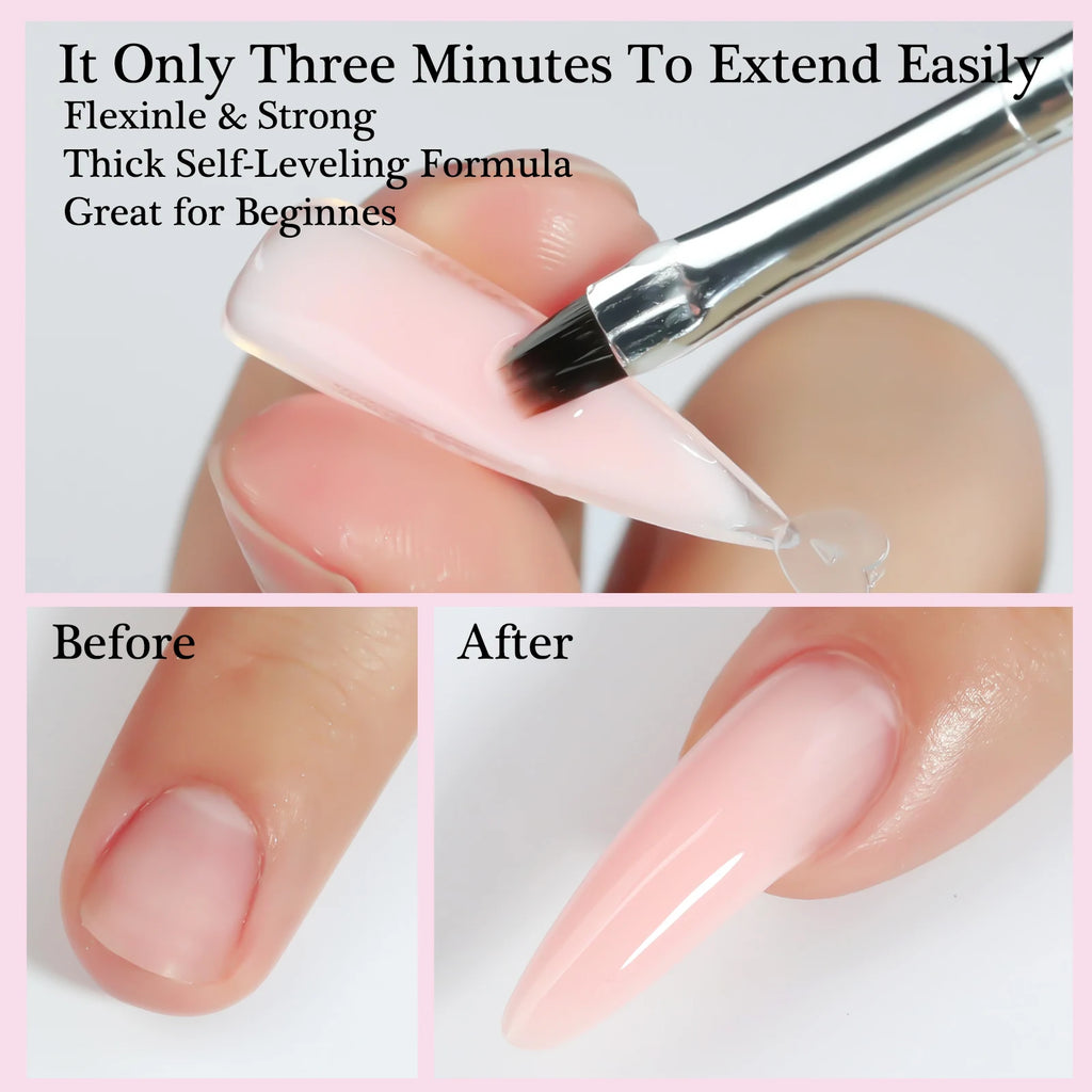 Set de 2 o 3 tarros de gel de poliacrílico (Poly Gel) para uñas: gel constructor de secado UV/LED en tonos nude claro, rosa y transparente; geles sólidos para extensiones de uñas, ideales para uso doméstico o en salón.
