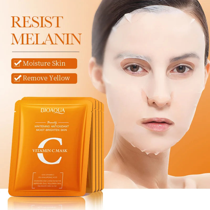 Pack de 5/10 mascarillas faciales BIOAQUA con baba de caracol, ácido hialurónico y retinol; hidratantes y reafirmantes para el cuidado de la piel del rostro.