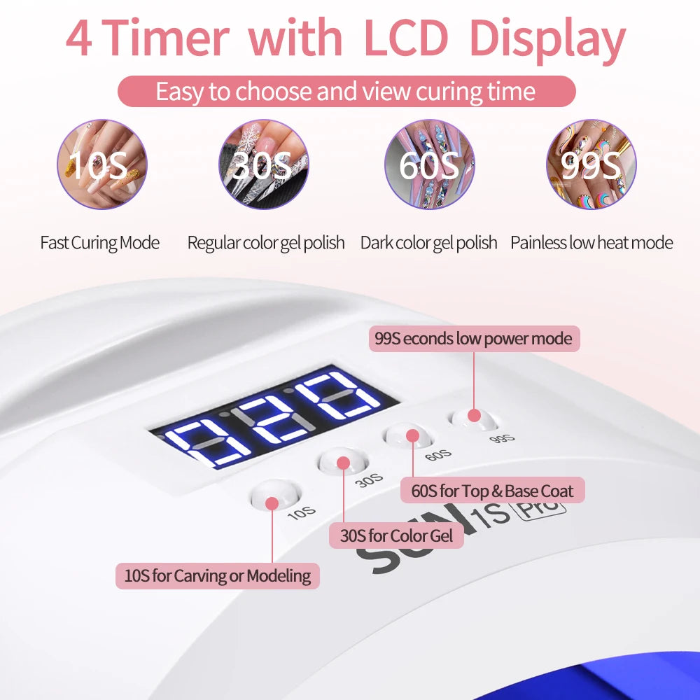 Lámpara UV LED para uñas LINMANDA Sun 1S de 48 W (30 LED) con 4 ajustes de temporizador; secador de uñas inteligente y herramienta de manicura para uso doméstico o en salón.