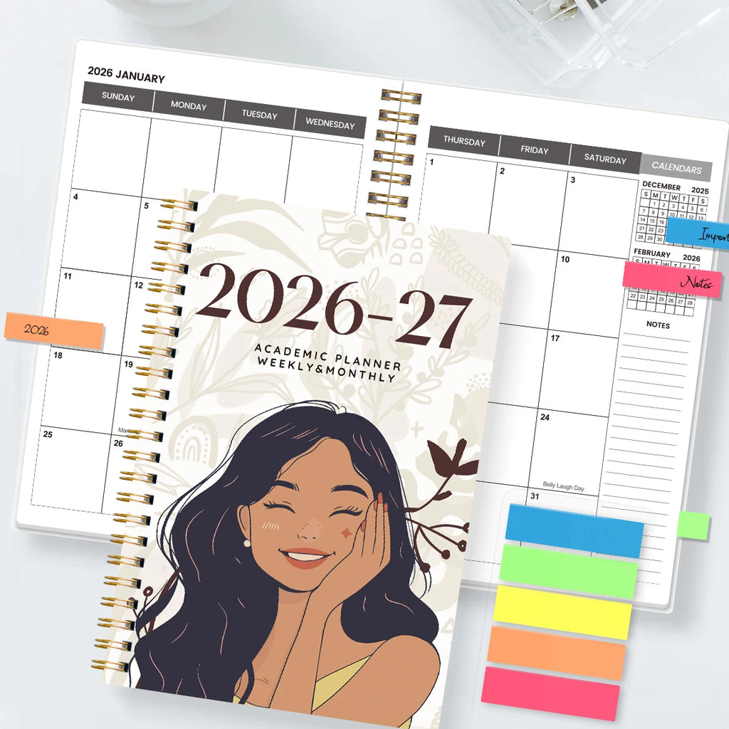 Agenda semanal y mensual A5 2026-2027 – Organizador de espiral de enero de 2026 a diciembre de 2027 con calendario y notas; material escolar y de oficina