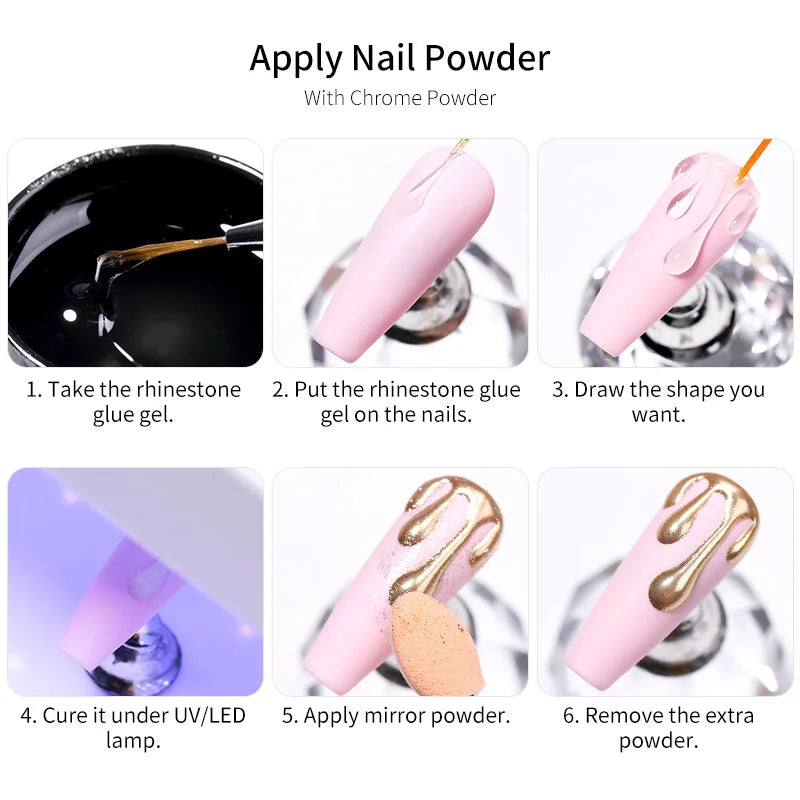 BORN PRETTY - Gel adhesivo transparente UV/LED para pedrería y polvo efecto espejo, incluye pincel delineador para uñas.