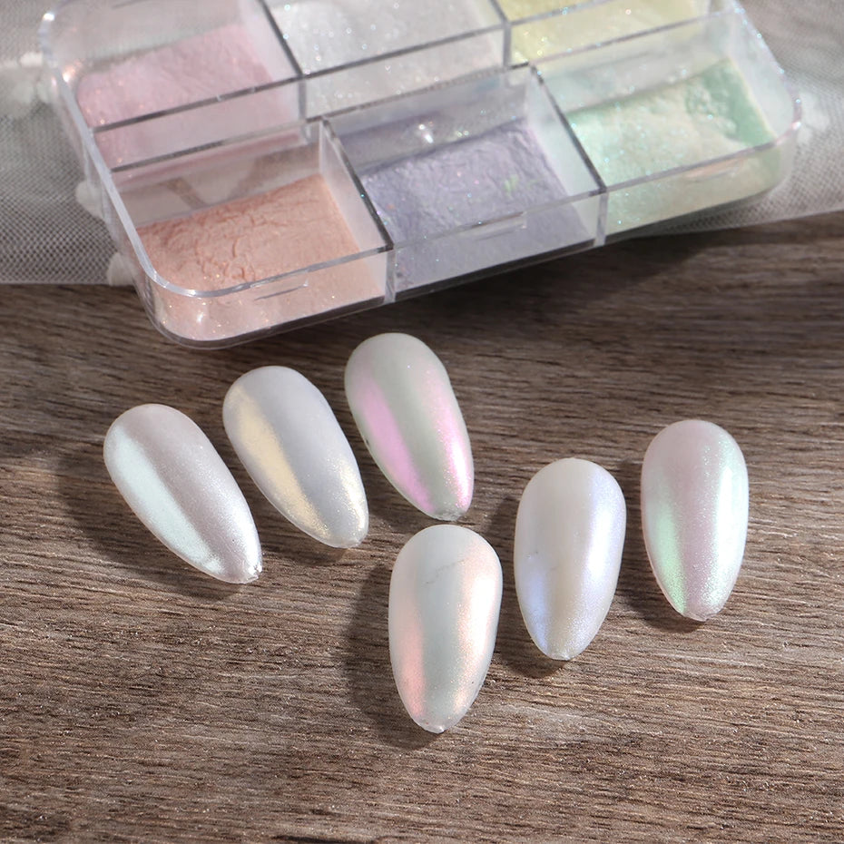 Polvo de uñas efecto espejo de luz de luna Pigmentos efecto cromo metálico Esmalte en gel Polvo láser Purpurina Aurora Perla