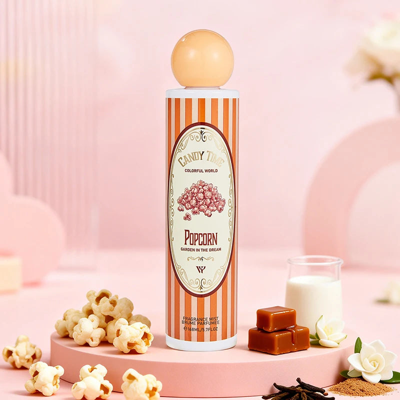 Perfume árabe Dubai Gourmand (168 ml): fragancia fresca y duradera para mujer con notas de coco, pastel de fresa, algodón de azúcar y frutas; formato en spray portátil.