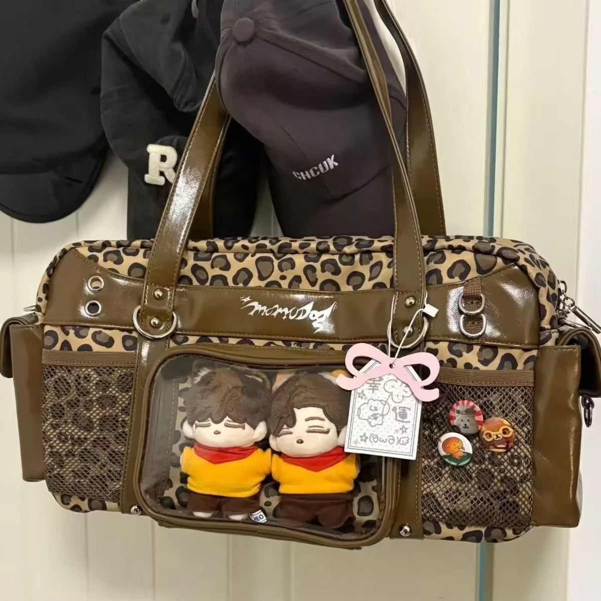 Nuevo bolso de hombro estilo Y2K con estampado de leopardo y panel transparente ; bolso cruzado de gran capacidad,