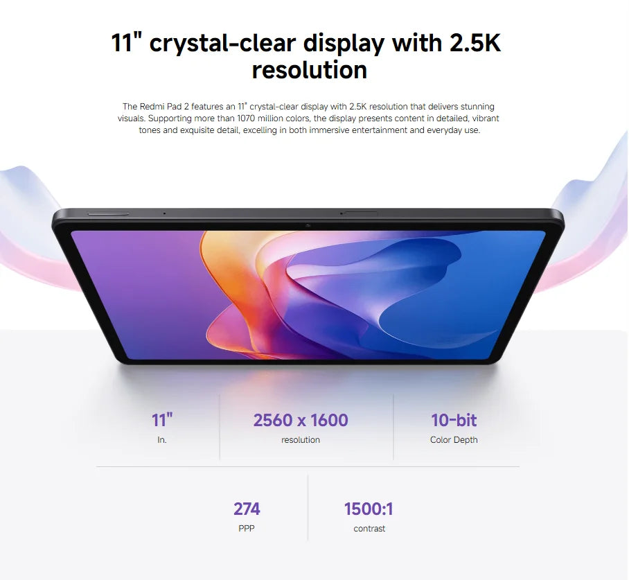 Xiaomi Redmi Pad 2 WiFi, 11 pulgadas, 90 Hz, MediaTek Helio G100-Ultra, cámara de 8 MP, 9000 mAh