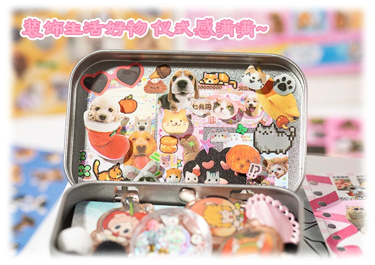 Libro de pegatinas con temática de mascotas adorables (30 hojas/bolsa) con encuadernación de anillas; ideal para scrapbooking, manualidades, collages y decoración de fondos.