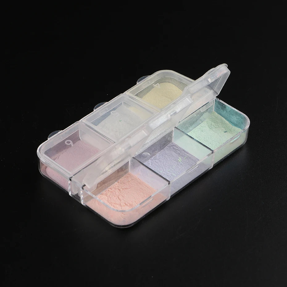 Polvo de uñas efecto espejo de luz de luna Pigmentos efecto cromo metálico Esmalte en gel Polvo láser Purpurina Aurora Perla