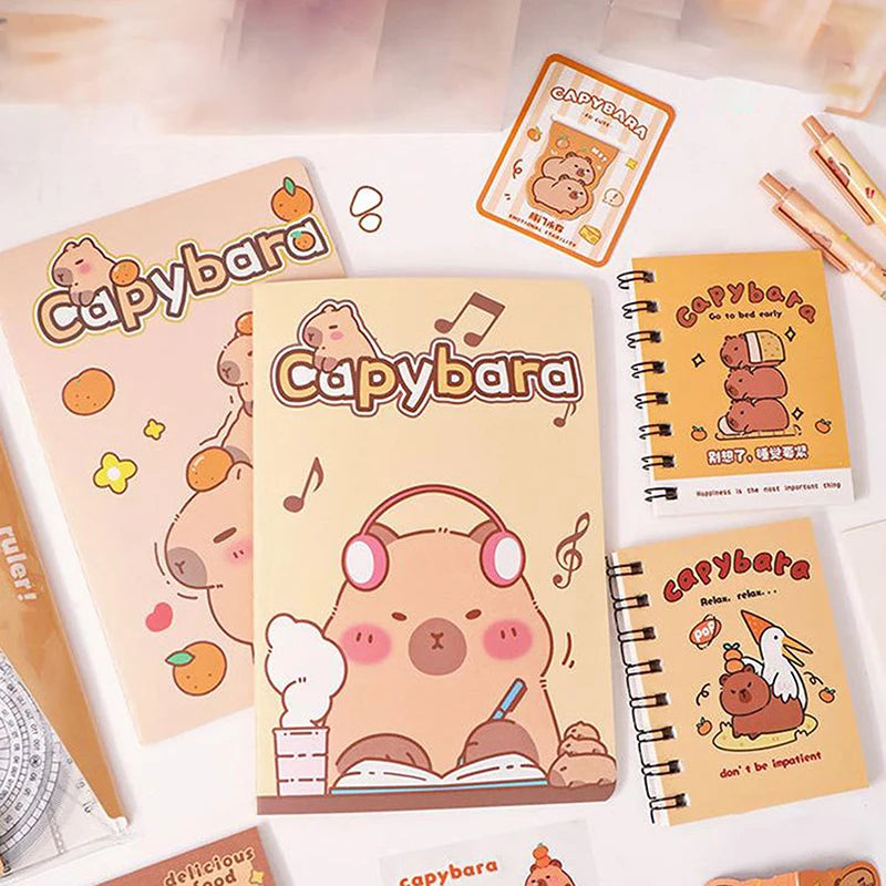Nuevo set de papelería Kawaii de carpincho: incluye un bolso adorable con diseño de dibujos animados y artículos de papelería; ideal para oficina, estudiantes o como regalo de cumpleaños.