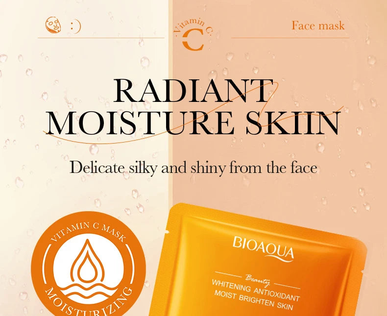 Pack de 5/10 mascarillas faciales BIOAQUA con baba de caracol, ácido hialurónico y retinol; hidratantes y reafirmantes para el cuidado de la piel del rostro.