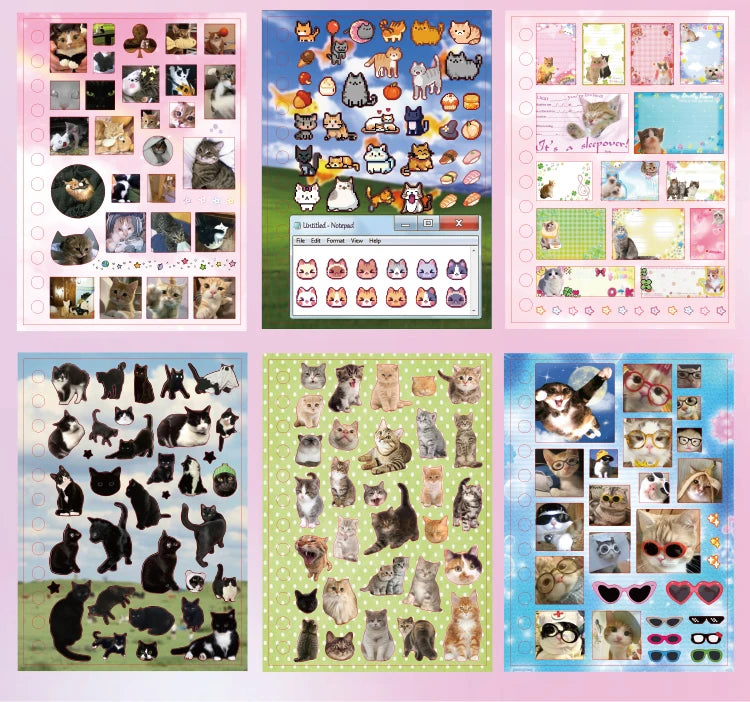 Libro de pegatinas con temática de mascotas adorables (30 hojas/bolsa) con encuadernación de anillas; ideal para scrapbooking, manualidades, collages y decoración de fondos.