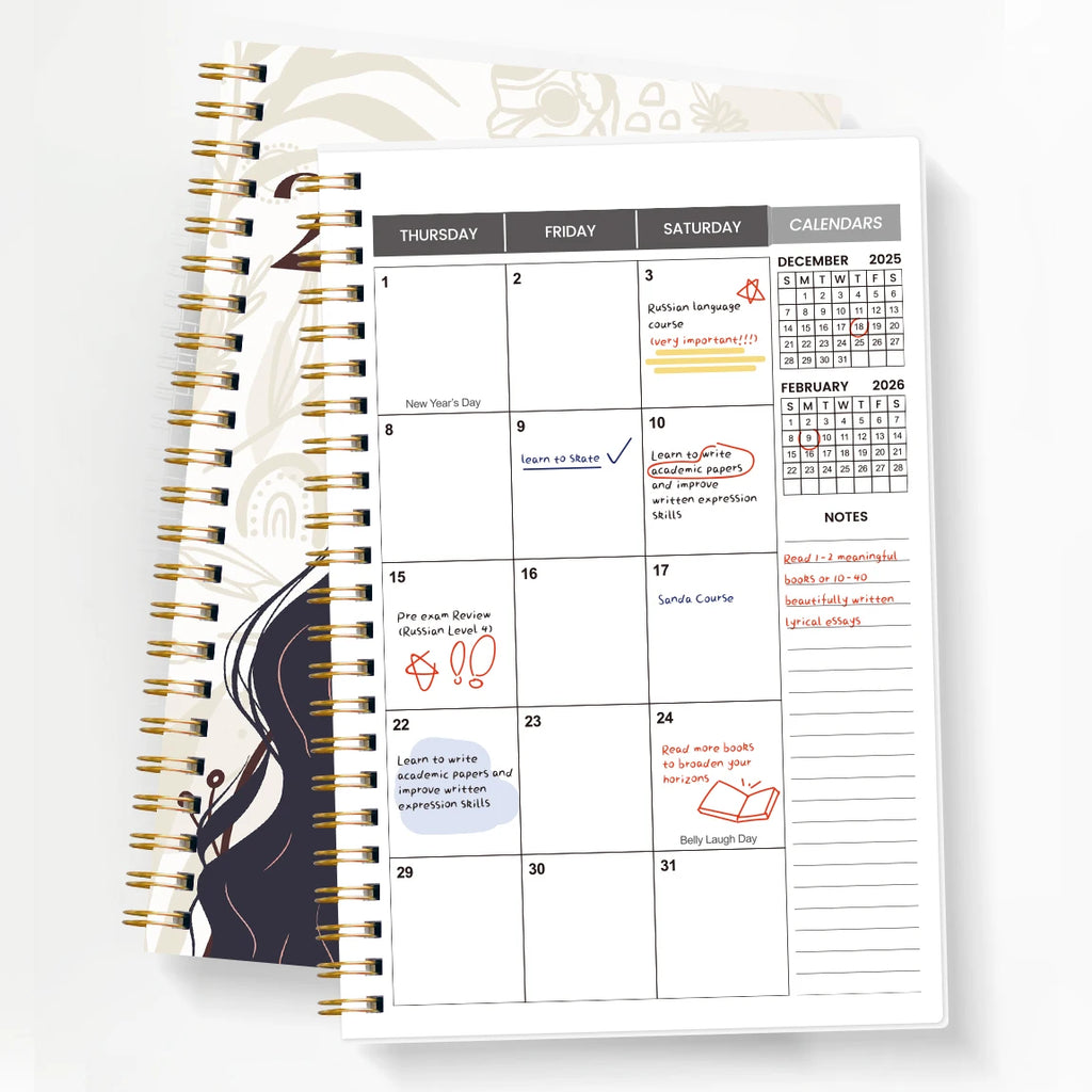 Agenda semanal y mensual A5 2026-2027 – Organizador de espiral de enero de 2026 a diciembre de 2027 con calendario y notas; material escolar y de oficina