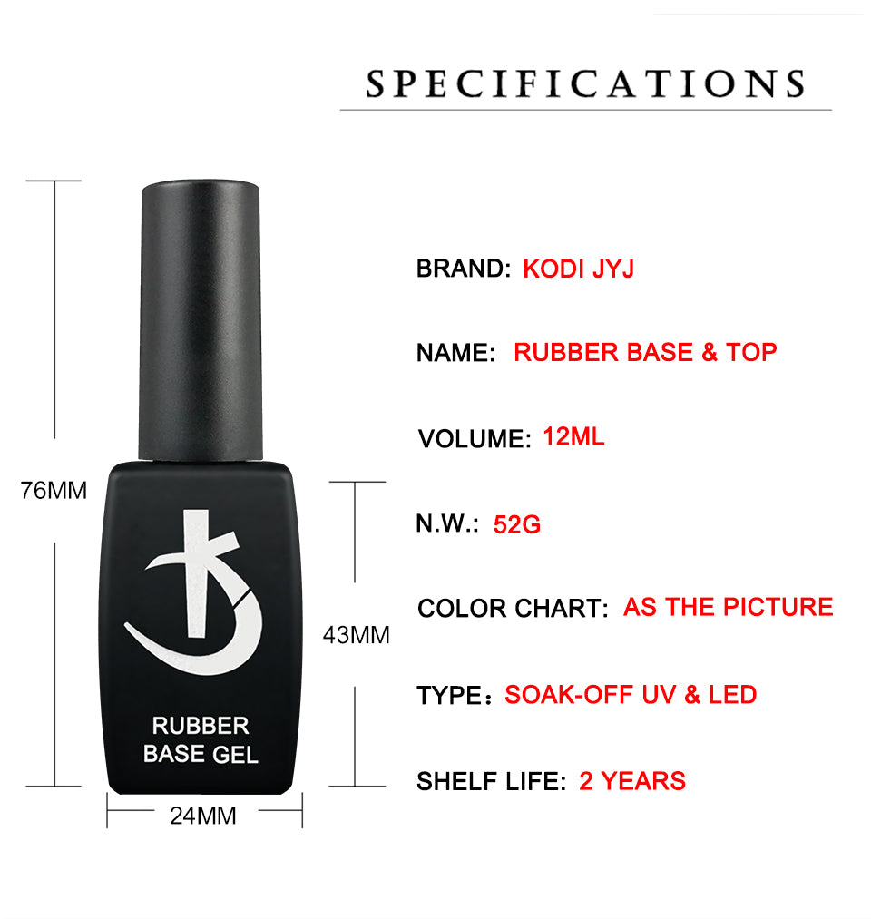 Lote KODI JYJ: Base y Top Coat para esmalte en gel, primer sin ácido, barniz híbrido semipermanente, top coat mate y base de goma (rubber base) espesa.