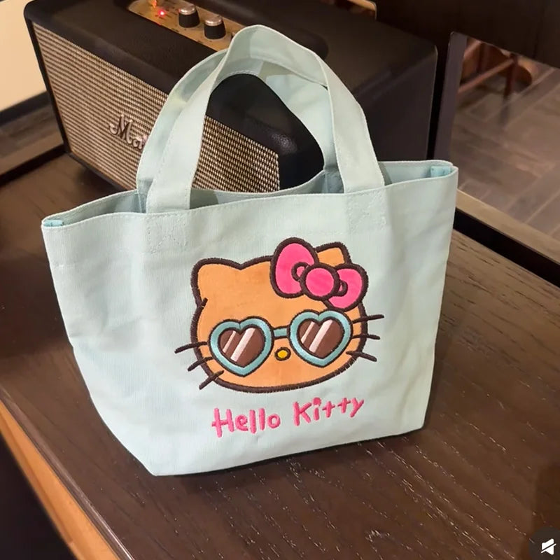 Bolso de lona Kawaii Hello Kitty, estilo hawaiano, diseño de Hello Kitty de piel oscura, bolso de hombro de gran capacidad, bolsa de compras portátil, regalo para amigas.