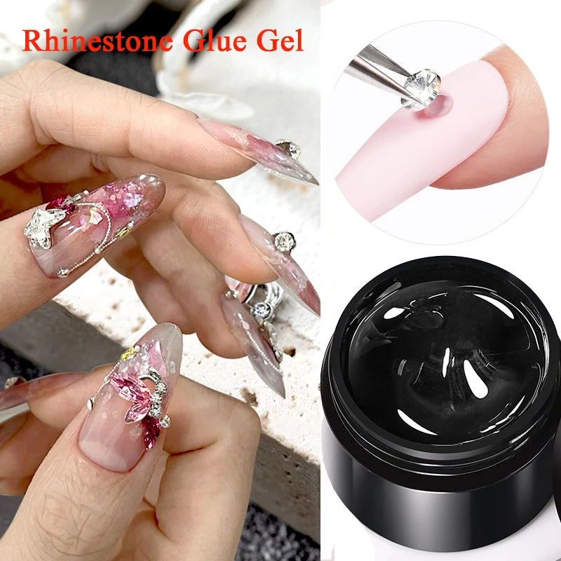 BORN PRETTY - Gel adhesivo transparente UV/LED para pedrería y polvo efecto espejo, incluye pincel delineador para uñas.
