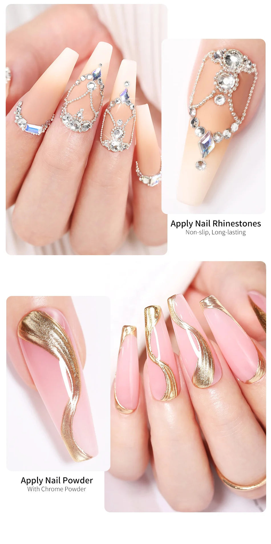 BORN PRETTY - Gel adhesivo transparente UV/LED para pedrería y polvo efecto espejo, incluye pincel delineador para uñas.
