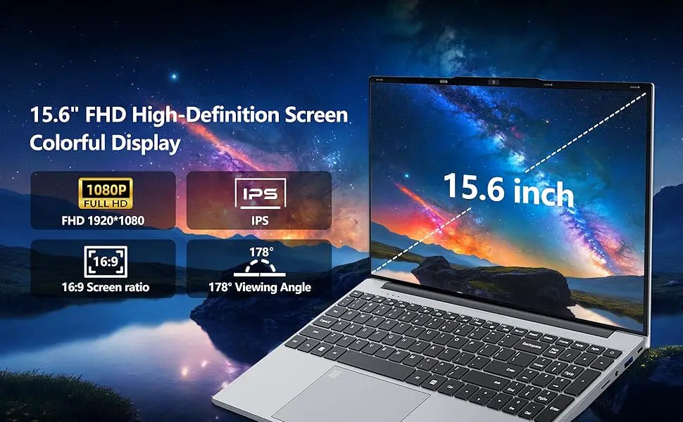 Portátil Xiaman de 15,6 pulgadas con procesador Intel Core i3, desbloqueo por huella dactilar, Windows 11 Pro, 16 GB de RAM, SSD de 512 GB o 1 TB y pantalla Full HD (1080p).