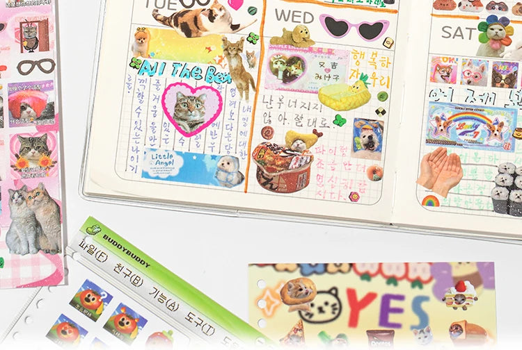 Libro de pegatinas con temática de mascotas adorables (30 hojas/bolsa) con encuadernación de anillas; ideal para scrapbooking, manualidades, collages y decoración de fondos.