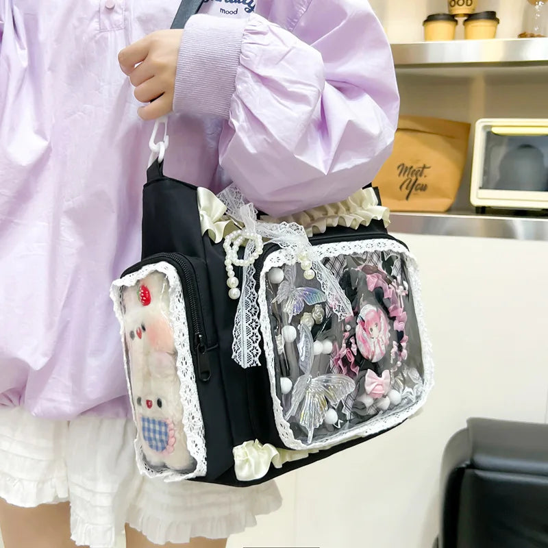Bolso estilo japonés Y2K tipo "Ita Bag" Lolita: bolso de hombro transparente de gran capacidad, convertible en bandolera casual.