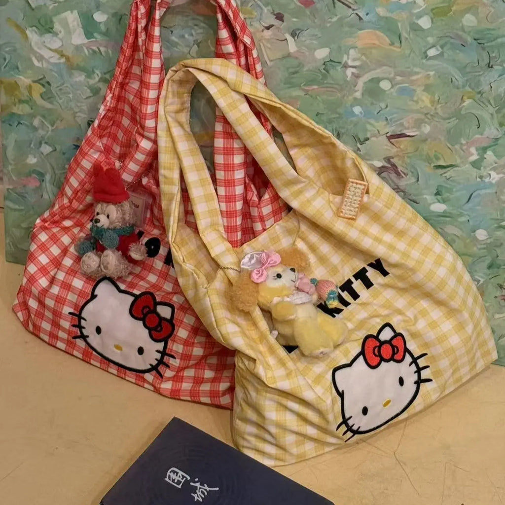 Bolso tote de lona Hello Kitty: ligero, casual, para llevar al hombro o en la mano; gran capacidad, ideal para viajes de verano, compras o uso diario; regalo .