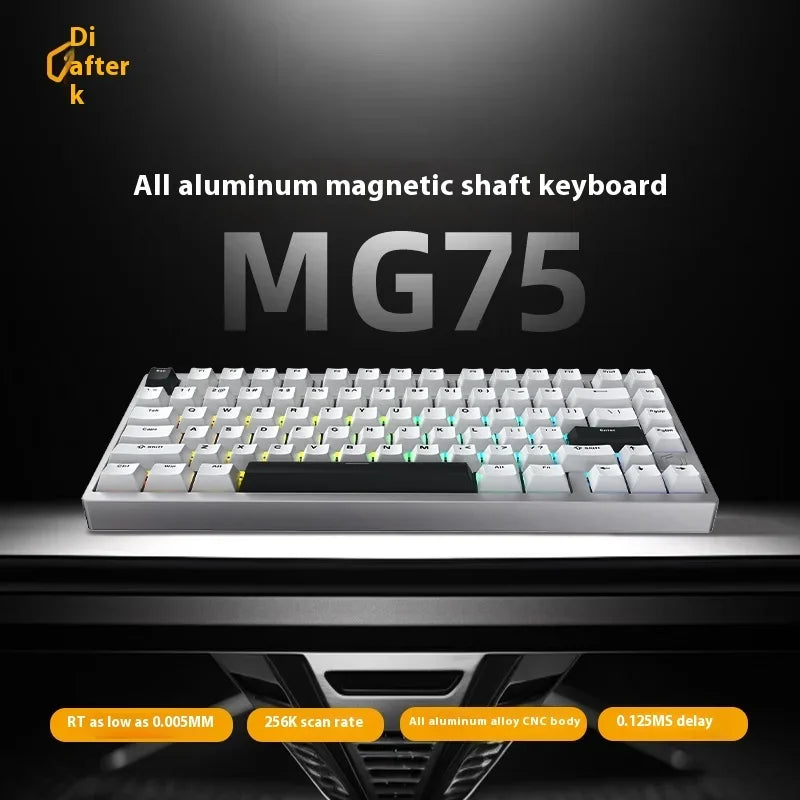 Teclado mecánico para juegos IROK MG75 PRO / MG75 Max con interruptores magnéticos, tiempo de respuesta de 0,125 ms, tasa de sondeo de 8K, precisión de 0,001 mm (RT), estructura de aluminio, iluminación RGB, función Hot-Swap y conexión por cable.