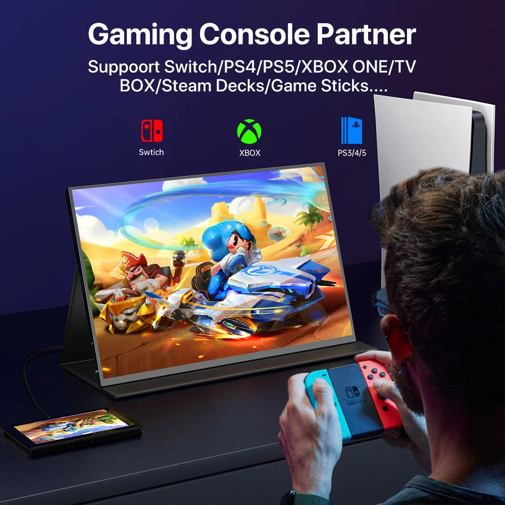 Monitor portátil UPERFECT de 18 pulgadas, 2.5K, 100% DCI-P3, 144 Hz, pantalla gaming con panel IPS LCD mate, FreeSync, HDR y compatibilidad VESA.
