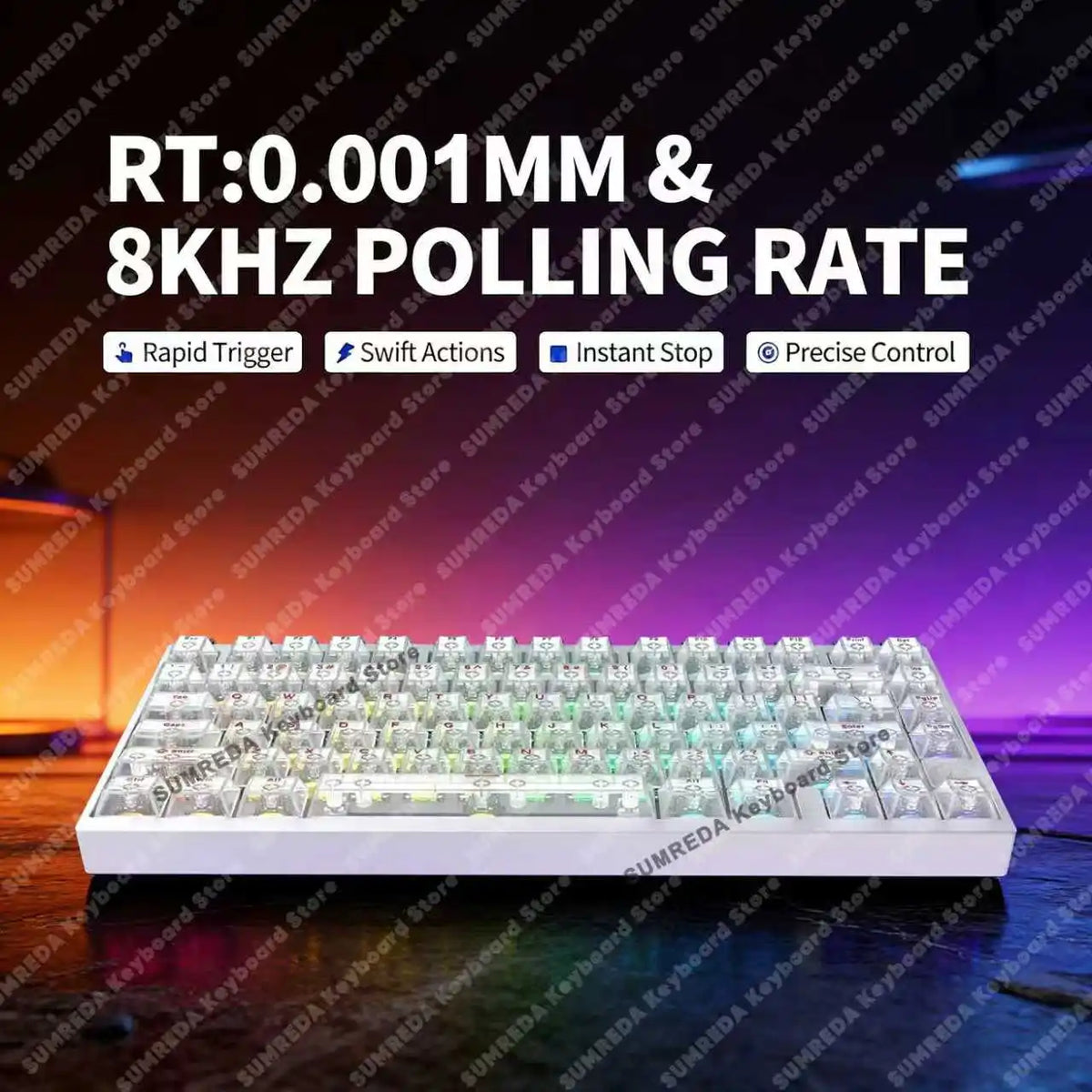 Teclado mecánico para juegos IROK MG75 PRO / MG75 Max con interruptores magnéticos, tiempo de respuesta de 0,125 ms, tasa de sondeo de 8K, precisión de 0,001 mm (RT), estructura de aluminio, iluminación RGB, función Hot-Swap y conexión por cable.