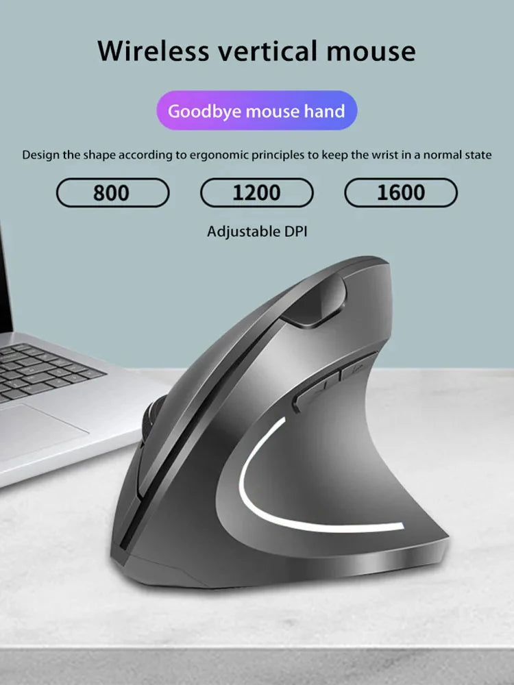 Nuevo ratón vertical inalámbrico recargable (Bluetooth y 2,4 GHz) con diseño ergonómico, agarre lateral personalizado y botones silenciosos; apto para gaming y PC