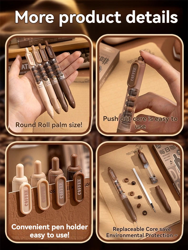 Set de 4 bolígrafos de gel retráctiles de tinta negra; diseño estético y moderno (estilo "Ins"), de secado rápido y borrable.