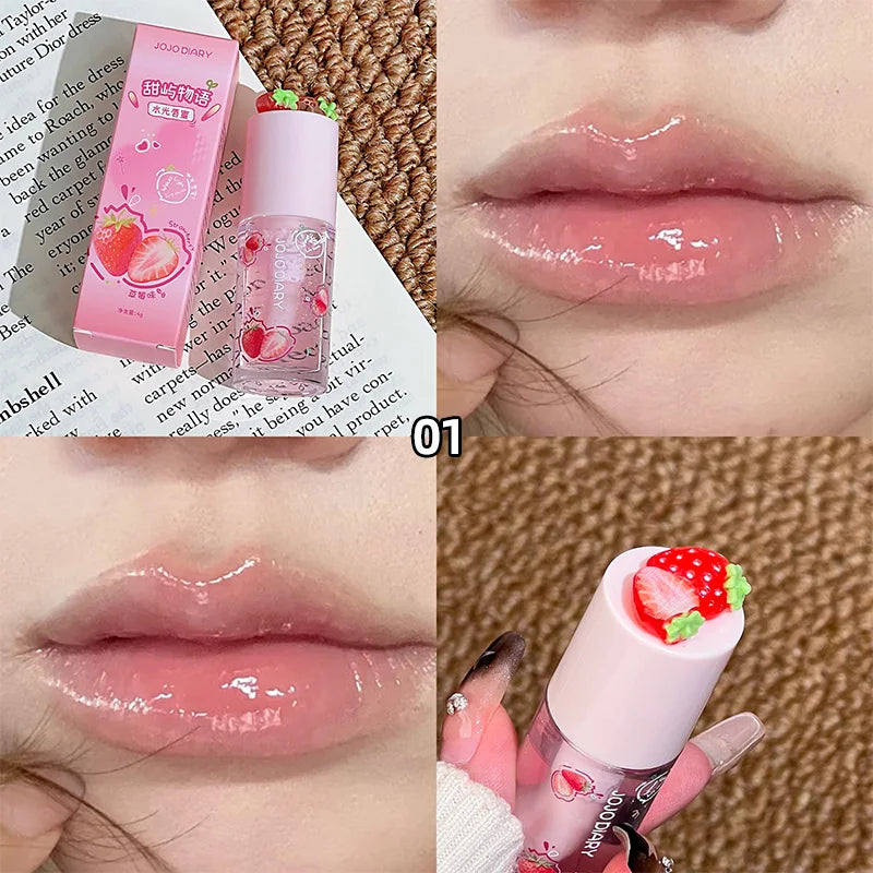 Aceite labial con sabor a frutas Jojo Diary: hidrata y humecta, previene los labios agrietados y reduce las arrugas; ideal para el cuidado de los labios en invierno; brillo labial estilo coreano con acabado acuoso.