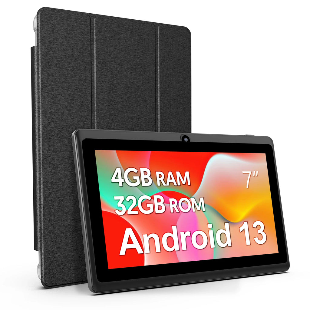Tableta Android 13 de 7 pulgadas, 4 GB de RAM (2+2), 32 GB de almacenamiento, batería de 3500 mAh, pantalla IPS HD de 1024x600, cámaras duales, WiFi, Bluetooth