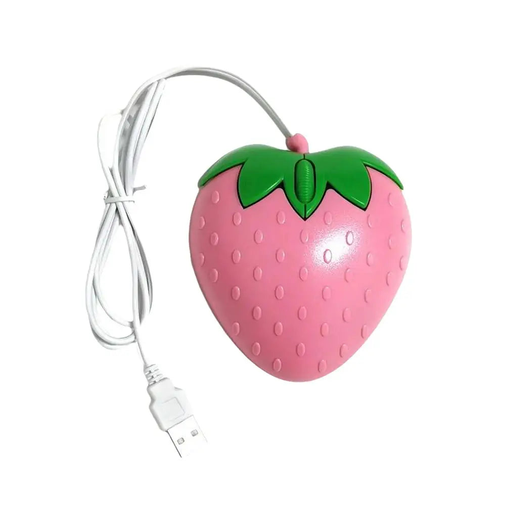 Mini ratón óptico USB con cable, diseño 3D de fresa estilo dibujos animados, para portátil y PC (ideal para gamers)