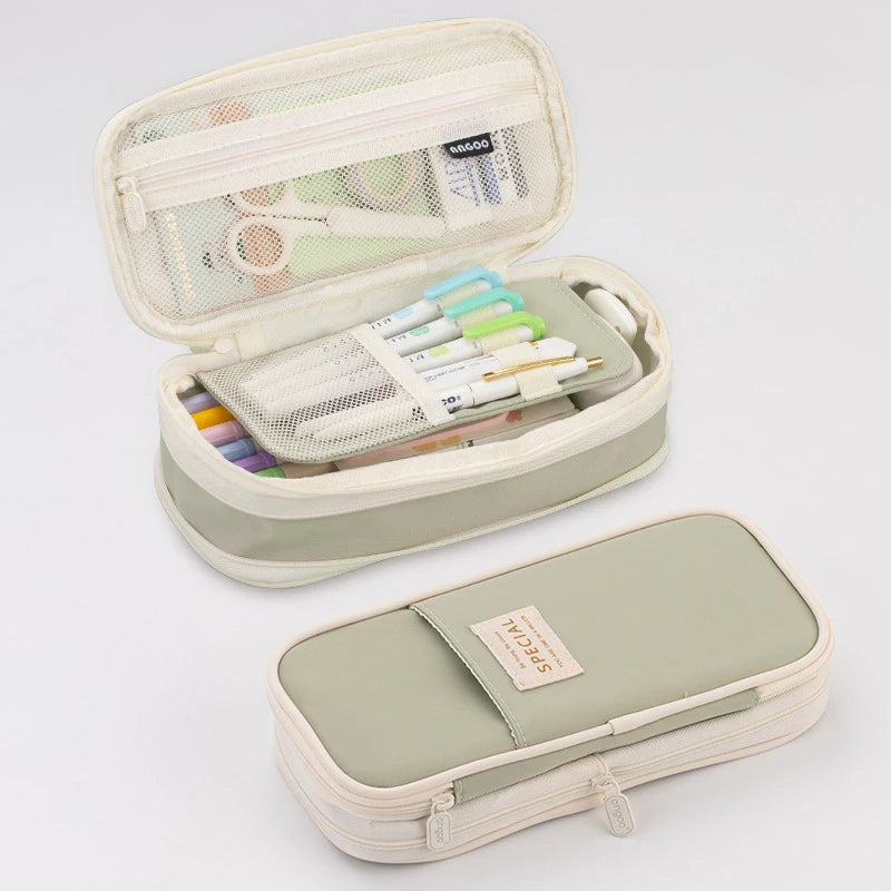 Estuche creativo de gran capacidad y doble capa para niñas; material seguro con certificación CPC; estuche escolar para artículos de papelería.