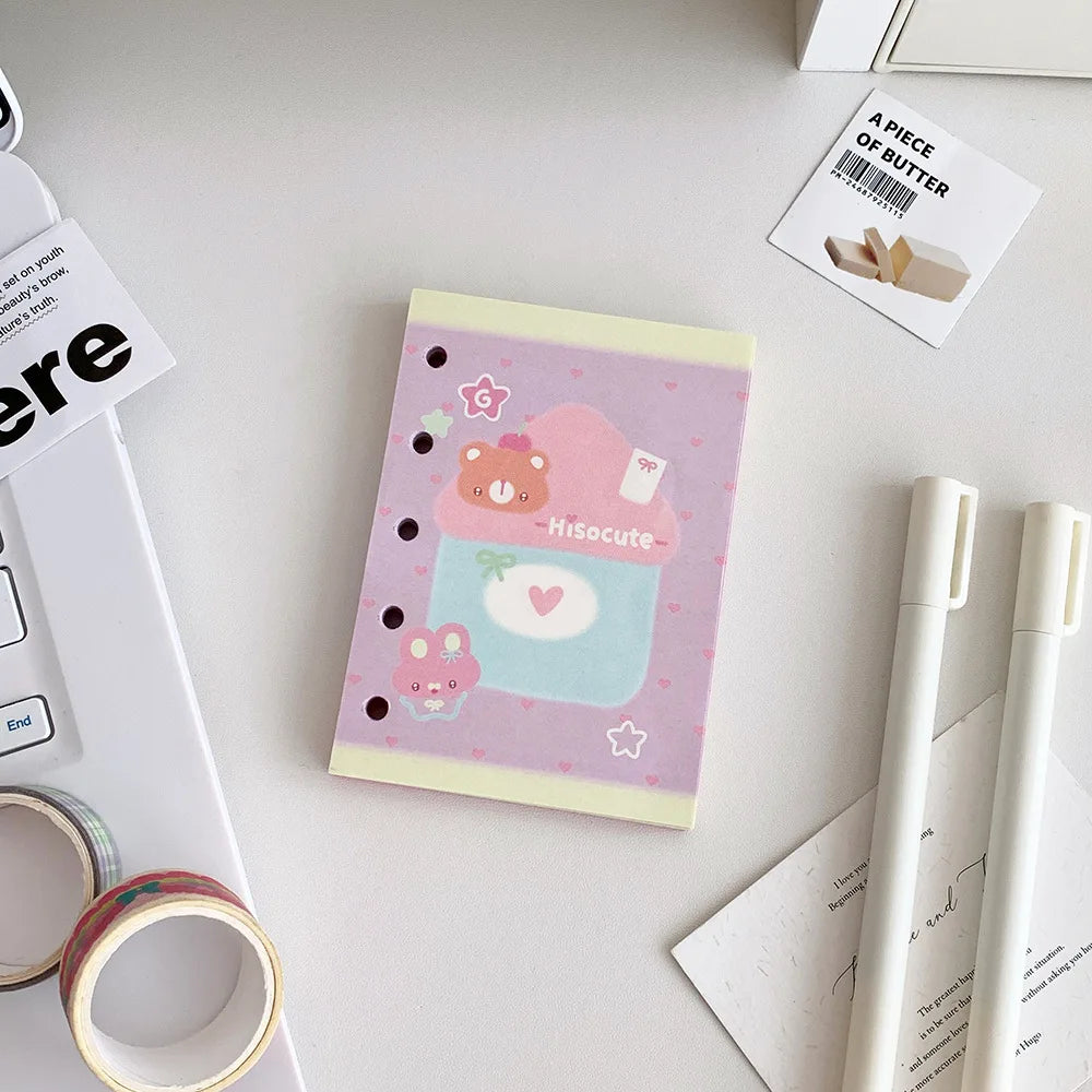 Cuaderno de hojas sueltas M5 con diseño de osito estilo dibujos animados; cuaderno transparente estilo kawaii para estudiantes, artículos de papelería, diario para chicas y libreta de tareas.