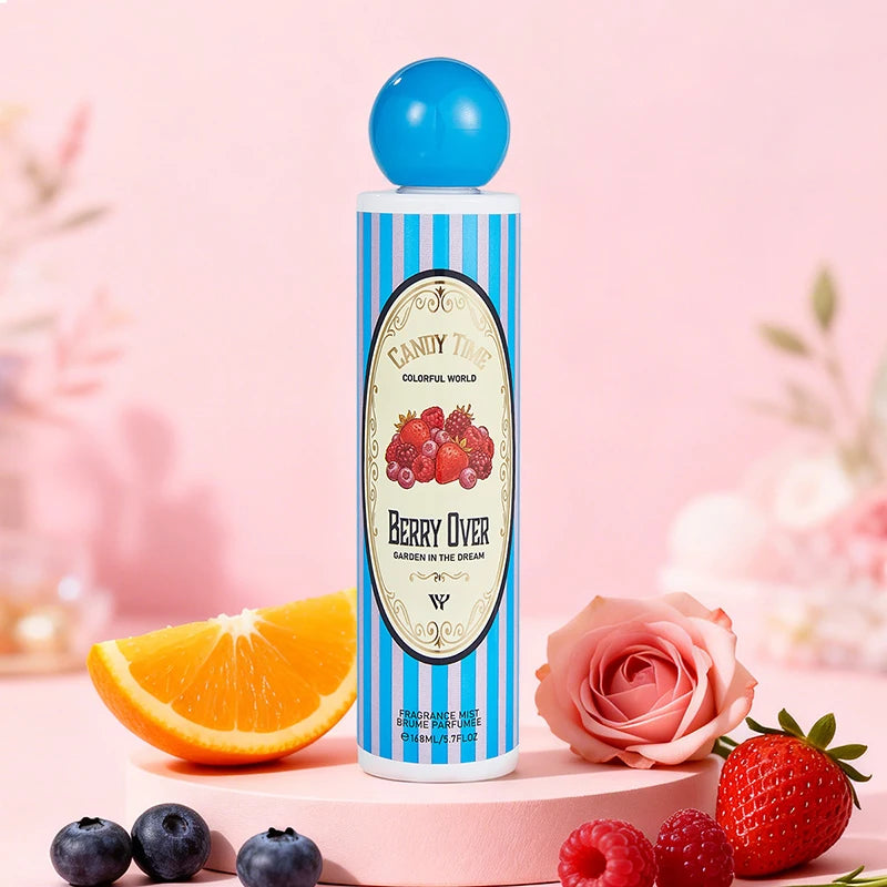 Perfume árabe Dubai Gourmand (168 ml): fragancia fresca y duradera para mujer con notas de coco, pastel de fresa, algodón de azúcar y frutas; formato en spray portátil.