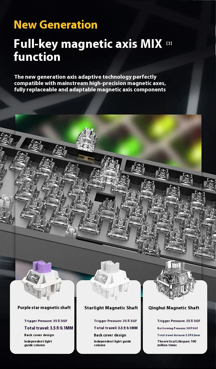 Teclado mecánico para juegos IROK MG75 PRO / MG75 Max con interruptores magnéticos, tiempo de respuesta de 0,125 ms, tasa de sondeo de 8K, precisión de 0,001 mm (RT), estructura de aluminio, iluminación RGB, función Hot-Swap y conexión por cable.