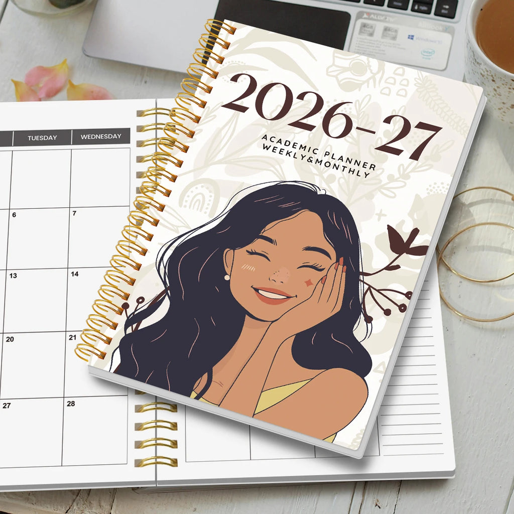 Agenda semanal y mensual A5 2026-2027 – Organizador de espiral de enero de 2026 a diciembre de 2027 con calendario y notas; material escolar y de oficina