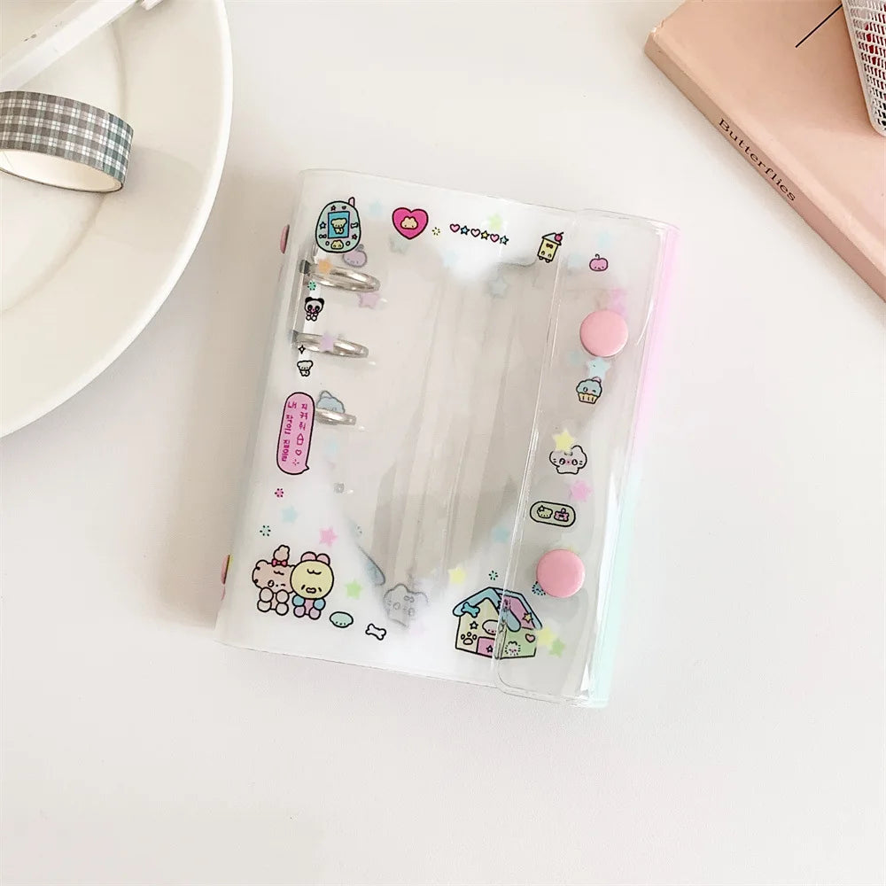 Cuaderno de hojas sueltas M5 con diseño de osito estilo dibujos animados; cuaderno transparente estilo kawaii para estudiantes, artículos de papelería, diario para chicas y libreta de tareas.