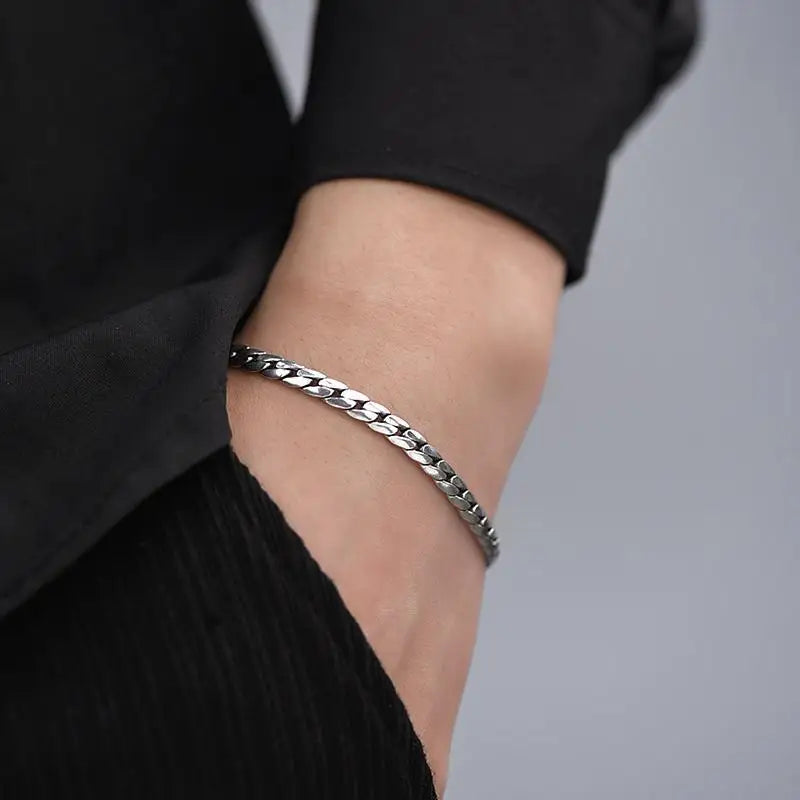 Pulsera cubana de moda, sencilla y elegante, de plata de ley S925 para hombres y mujeres; joya con cadena tejida a mano estilo fusta, ideal para regalo.